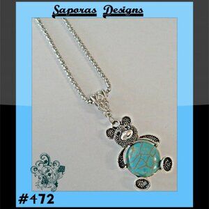 Tibetan Silver & Turquoise Teddy Bear Design Necklace Native Ethnic Tribal